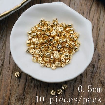 DIY珠子-玫瑰花-锌合金-金色-0.5cm-10颗/包