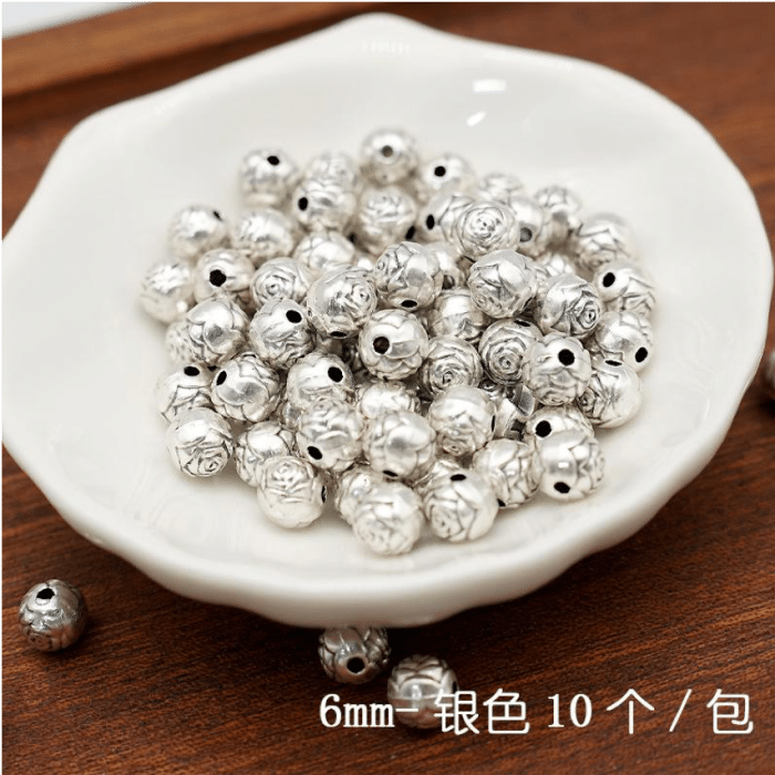DIY珠子-玫瑰花-锌合金银色-0.6cm-10颗/包 Catholic religious art