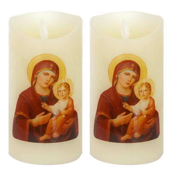 电子蜡烛-圣母抱耶稣-充电款-仿真火焰摇曳-7.5x12.5cm Catholic religious art