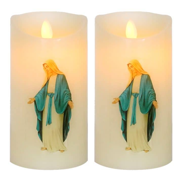 电子蜡烛-无染原罪圣母-充电款-仿真火焰摇曳-7.5x12.5cm Catholic religious art