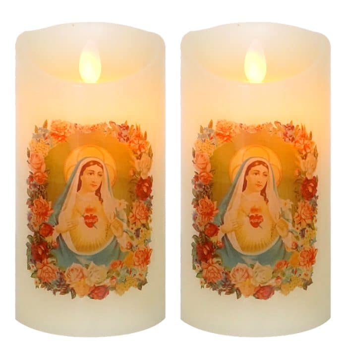 电子蜡烛-圣母圣心-充电款-仿真火焰摇曳-7.5x12.5cm Catholic religious art