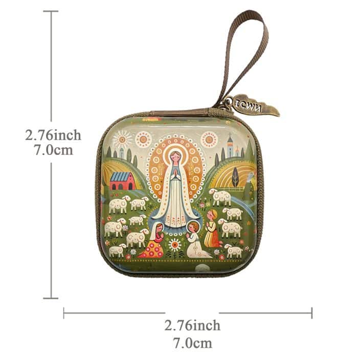 Rosary Case - Fatima - Metal - Zipper - 7x7x3.3cm Catholic religious art