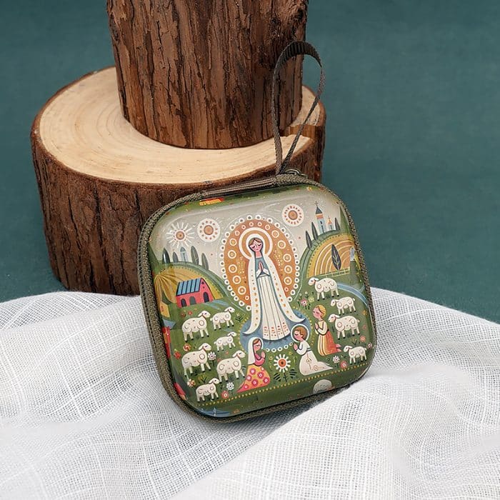 Rosary Case - Fatima - Metal - Zipper - 7x7x3.3cm Catholic religious art