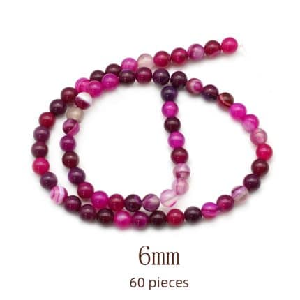 DIY珠子-玫红缠丝玛瑙6mm（1条约60颗）