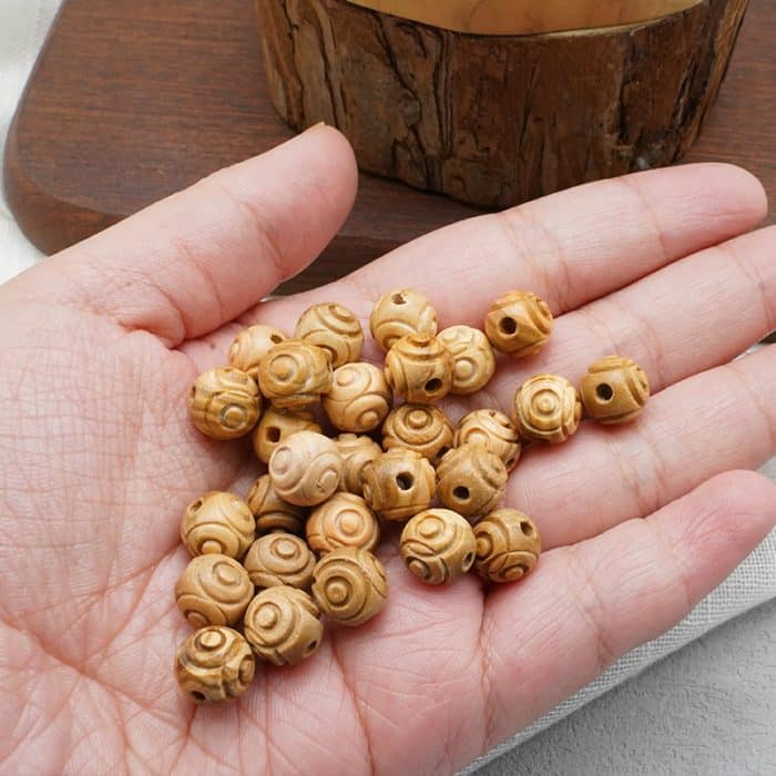 DIY珠子-橄榄木花纹圆珠-10颗/包 Catholic religious art