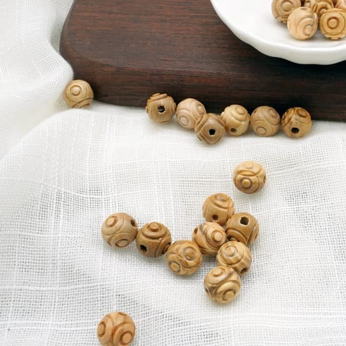 DIY珠子-橄榄木花纹圆珠-10颗/包 Catholic religious art