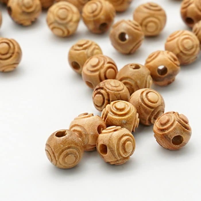 DIY珠子-橄榄木花纹圆珠-10颗/包 Catholic religious art