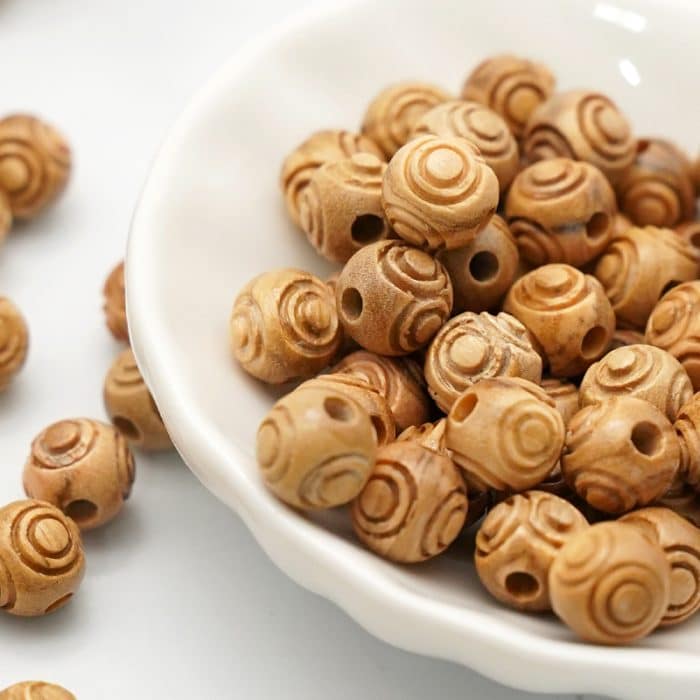 DIY珠子-橄榄木花纹圆珠-10颗/包 Catholic religious art