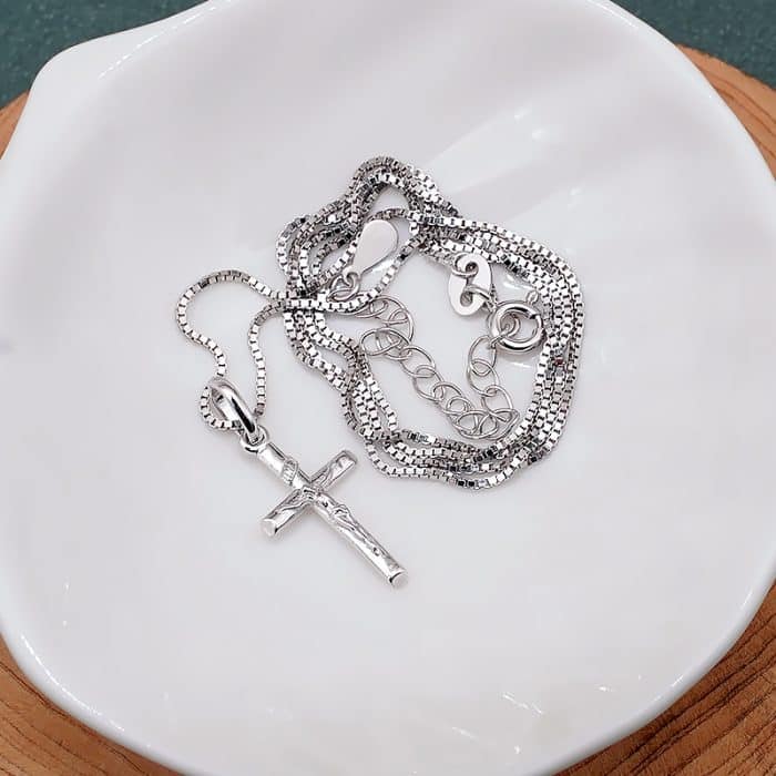吊坠-十字架-925银-盒子链40cm Catholic religious art