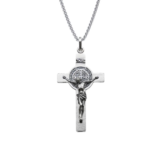 十字架-本笃-做旧-925银-3.5x2.1CM（送60厘米钛钢链） Catholic religious art