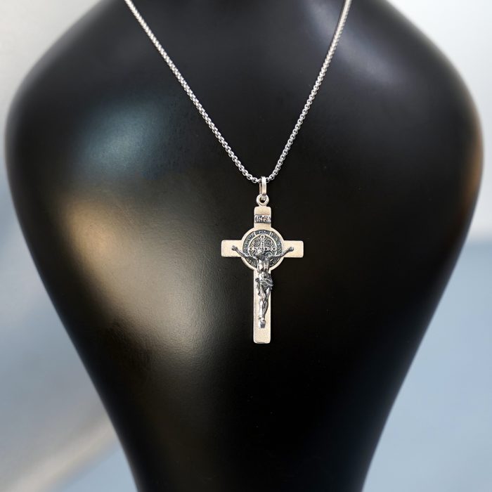 十字架-本笃-做旧-925银-3.5x2.1CM（送60厘米钛钢链） Catholic religious art