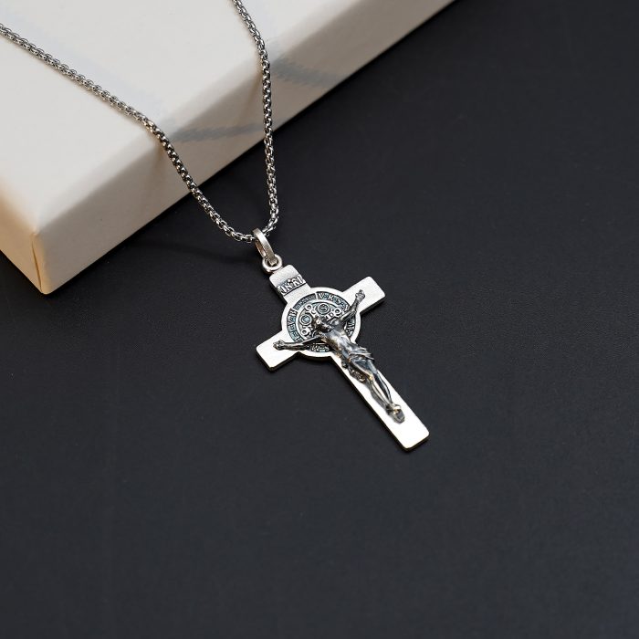 十字架-本笃-做旧-925银-3.5x2.1CM（送60厘米钛钢链） Catholic religious art