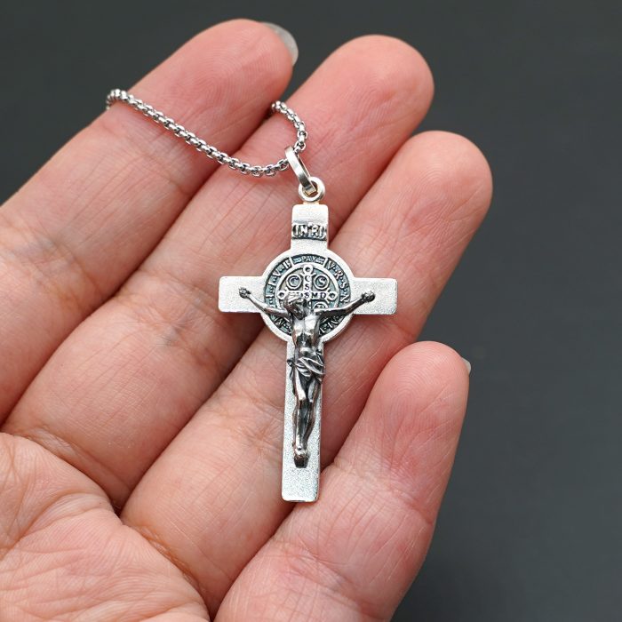 十字架-本笃-做旧-925银-3.5x2.1CM（送60厘米钛钢链） Catholic religious art