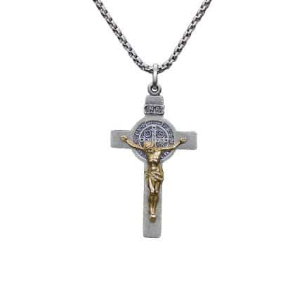 本笃十字架-双色-925银-3.2CM