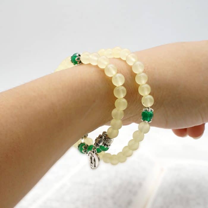 弹力手链-中国风-浅黄玉髓-合金珠 Catholic religious art