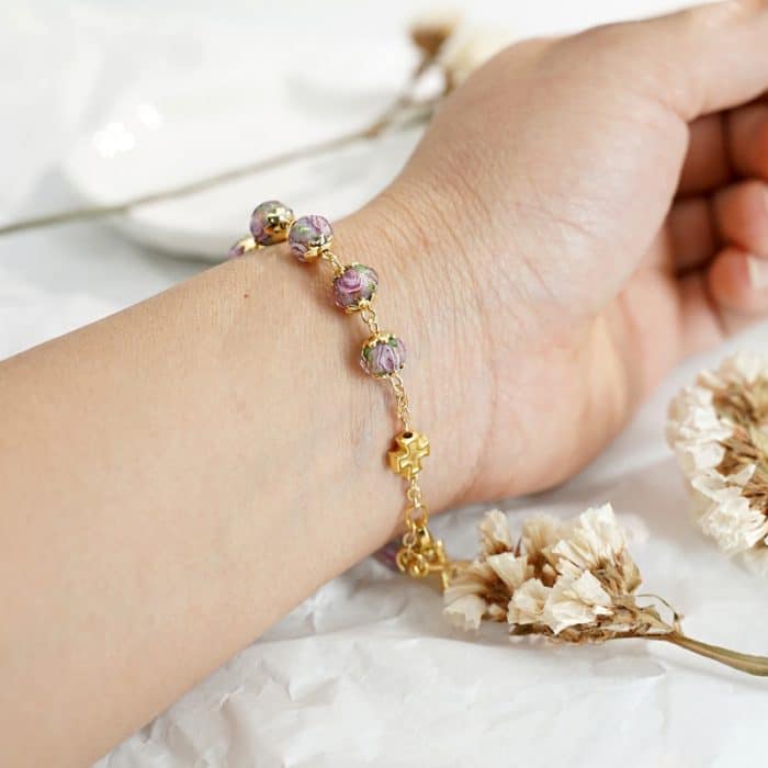 龙虾扣手链-灰色琉璃内花-8mm Catholic religious art