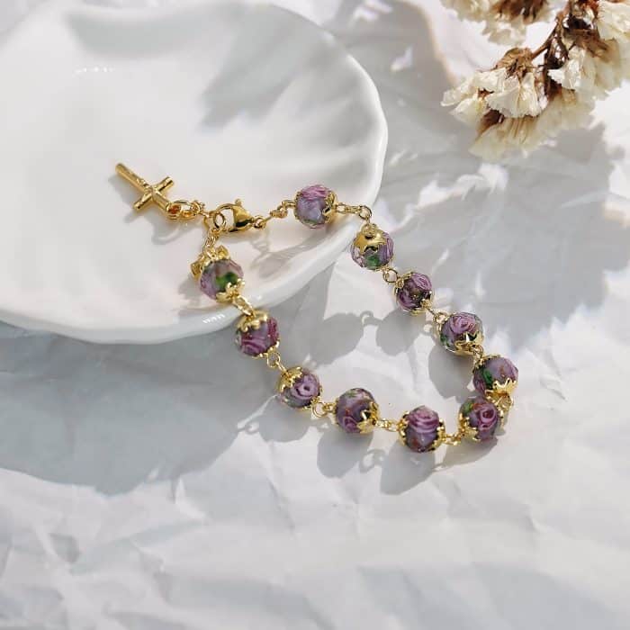 龙虾扣手链-灰色琉璃内花-8mm Catholic religious art