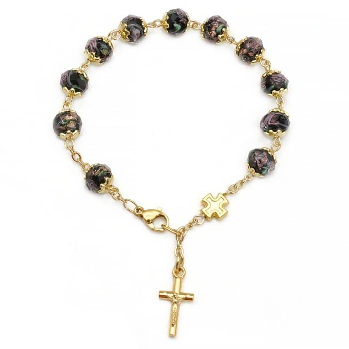 龙虾扣手链-黑色琉璃内花-8mm Catholic religious art