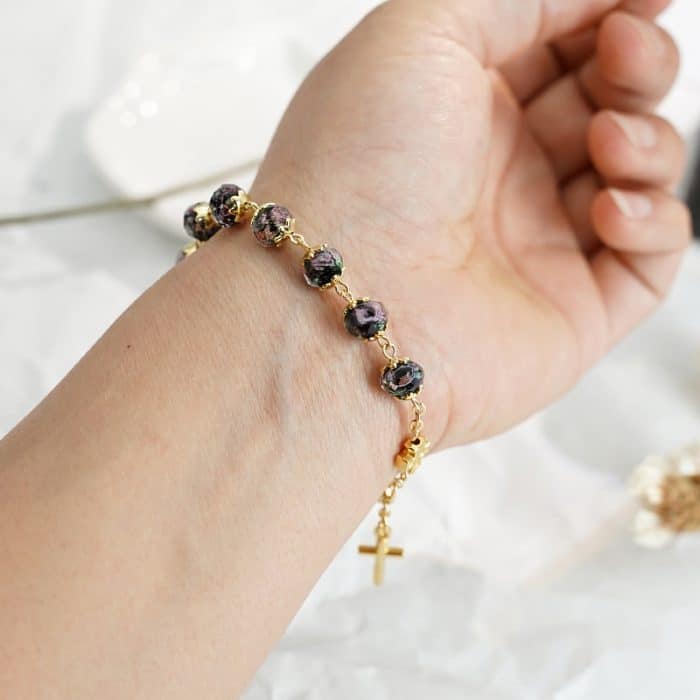 龙虾扣手链-黑色琉璃内花-8mm Catholic religious art