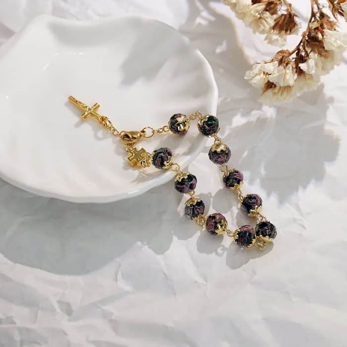 龙虾扣手链-黑色琉璃内花-8mm Catholic religious art