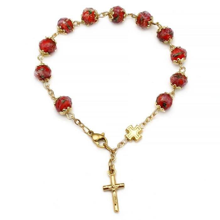 龙虾扣手链-红色琉璃内花-8mm Catholic religious art