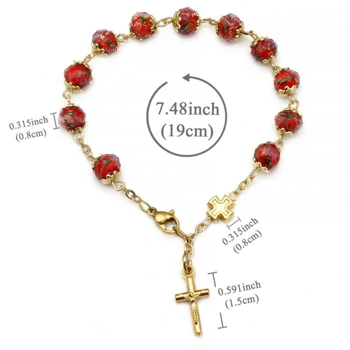 龙虾扣手链-红色琉璃内花-8mm Catholic religious art