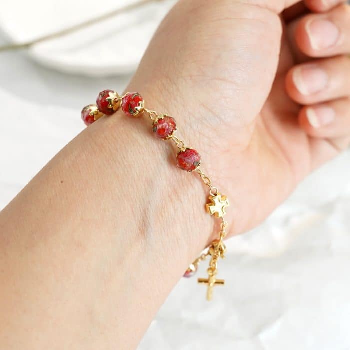 龙虾扣手链-红色琉璃内花-8mm Catholic religious art