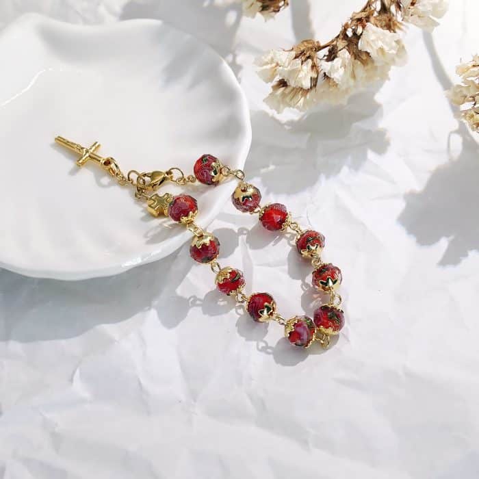 龙虾扣手链-红色琉璃内花-8mm Catholic religious art