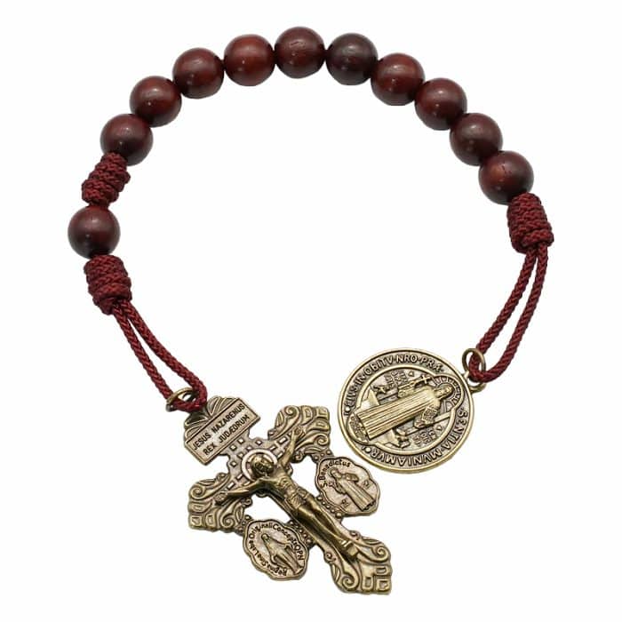 绳编手链-本笃-紫檀木-铜色-10mm珠径 Catholic religious art