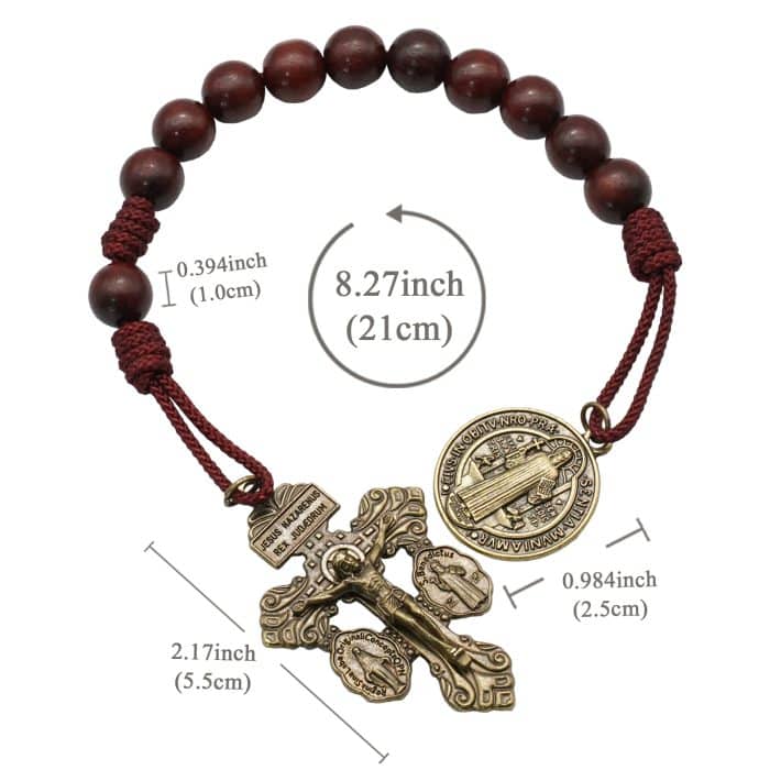 绳编手链-本笃-紫檀木-铜色-10mm珠径 Catholic religious art