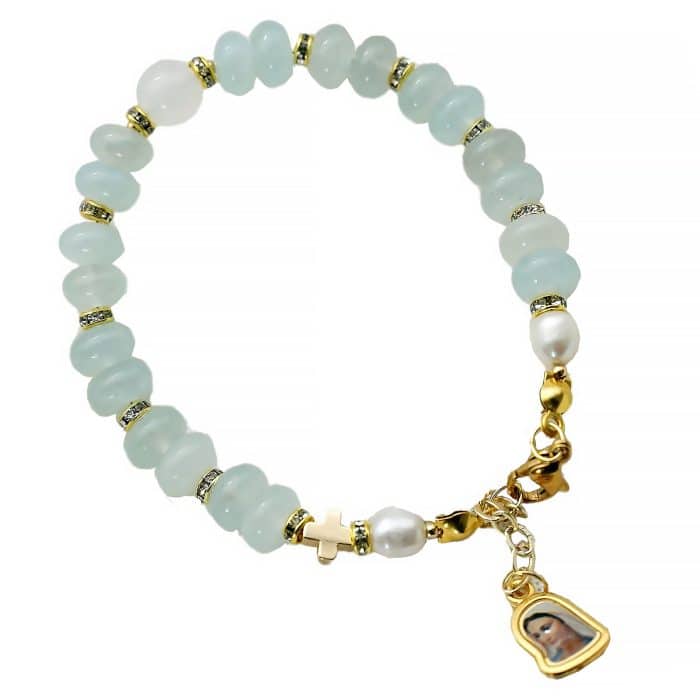 龙虾扣手链-车轮珠浅蓝色-默主哥耶吊坠-5x8mm Catholic religious art