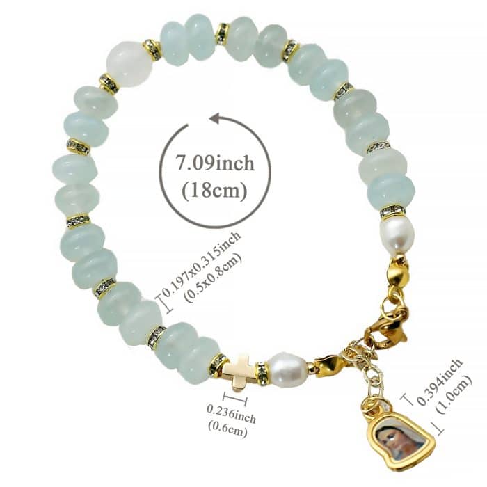 龙虾扣手链-车轮珠浅蓝色-默主哥耶吊坠-5x8mm Catholic religious art