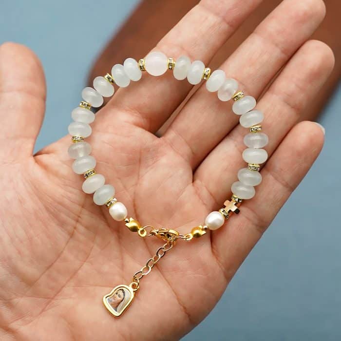 龙虾扣手链-车轮珠浅蓝色-默主哥耶吊坠-5x8mm Catholic religious art