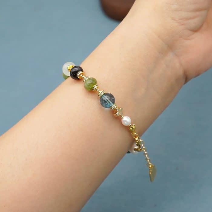 龙虾扣手链-车轮珠彩色碧玺-默主哥耶吊坠-5x8mm Catholic religious art