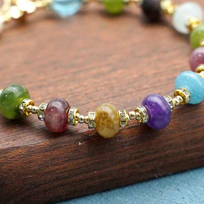 龙虾扣手链-车轮珠彩色碧玺-默主哥耶吊坠-5x8mm Catholic religious art