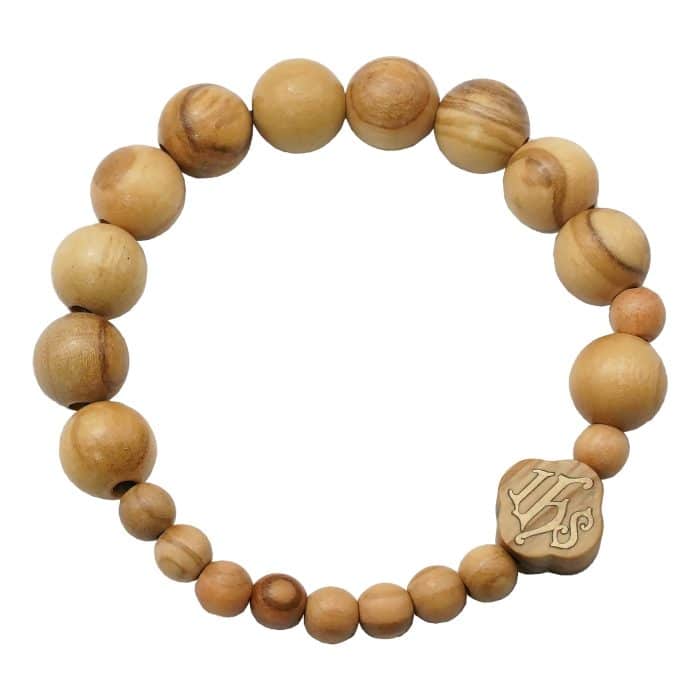 弹力手链-IHS符号-橄榄木-1.0cm-11颗珠 Catholic religious art