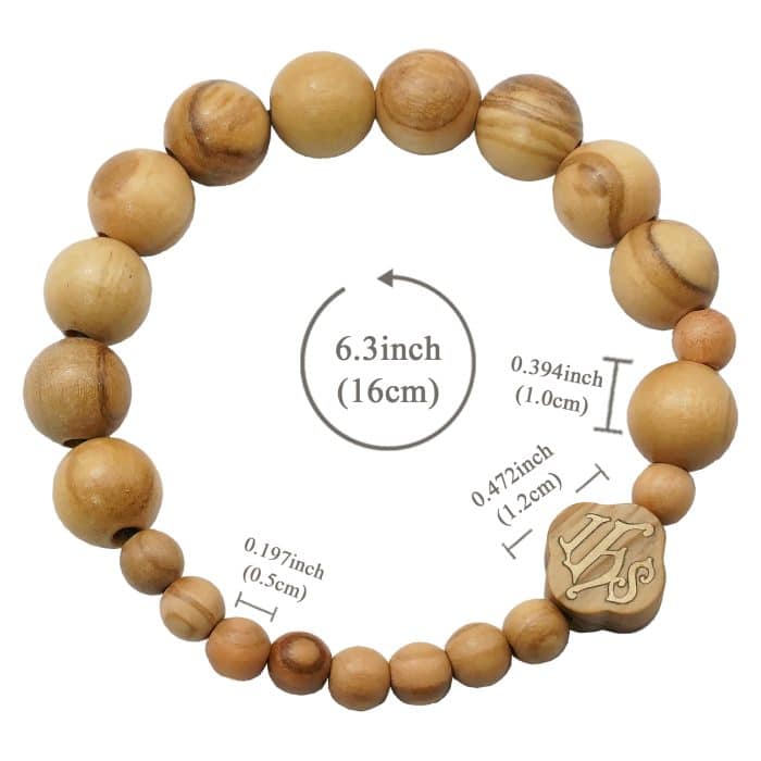 弹力手链-IHS符号-橄榄木-1.0cm-11颗珠 Catholic religious art