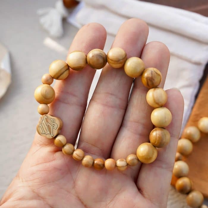 弹力手链-IHS符号-橄榄木-1.0cm-11颗珠 Catholic religious art