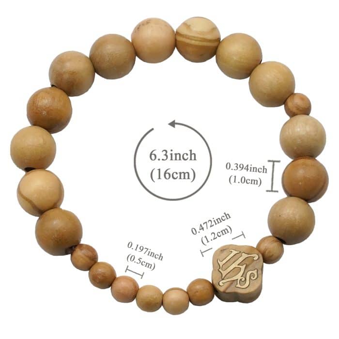 弹力手链-IHS符号-橄榄木-1.0cm-13颗珠 Catholic religious art