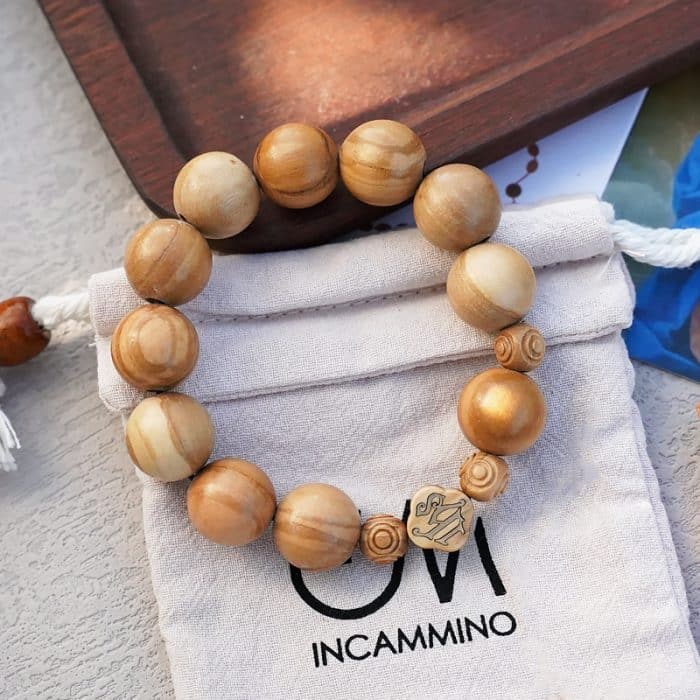 弹力手链-IHS符号-橄榄木-1.5cm Catholic religious art