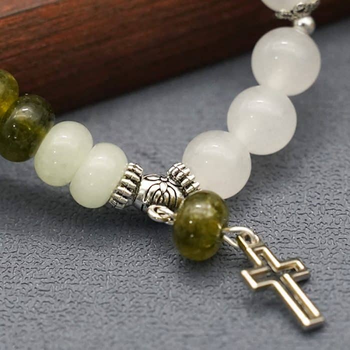 弹力手链-十字架吊坠-绿色玉髓-渐变 Catholic religious art