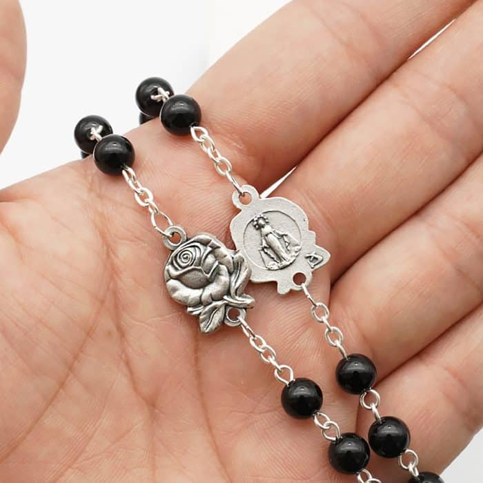 玫瑰念珠-圣母显灵-玫瑰花圣牌-天然红玛瑙-6mm Catholic religious art