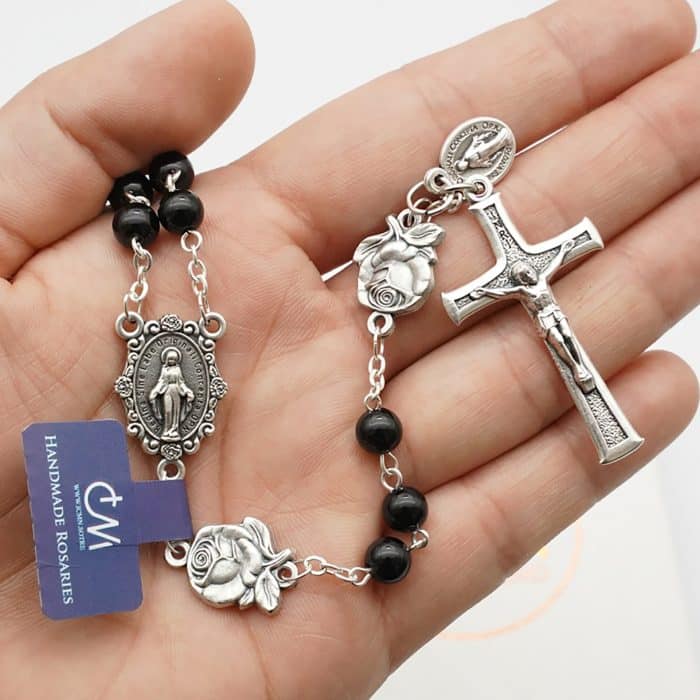 玫瑰念珠-圣母显灵-玫瑰花圣牌-天然红玛瑙-6mm Catholic religious art