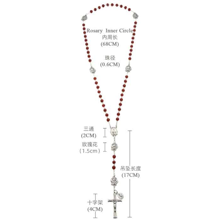 玫瑰念珠-圣母显灵-玫瑰花圣牌-天然红玛瑙-6mm Catholic religious art