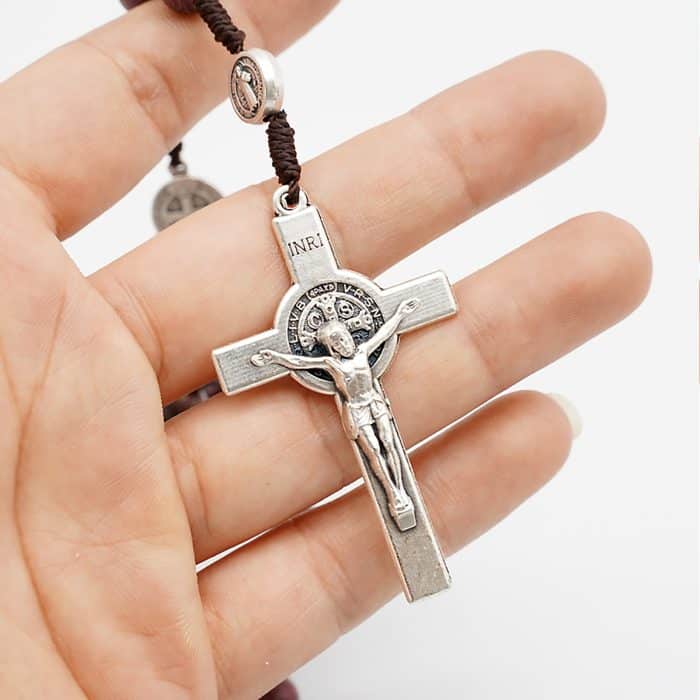 玫瑰念珠-紫罗兰玫瑰花圣牌圣本笃驱8mm Catholic religious art