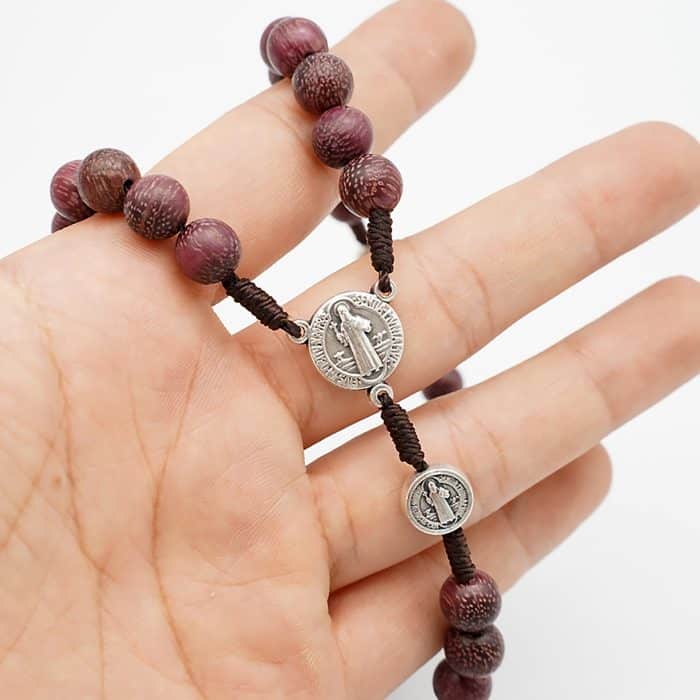 玫瑰念珠-紫罗兰玫瑰花圣牌圣本笃驱8mm Catholic religious art