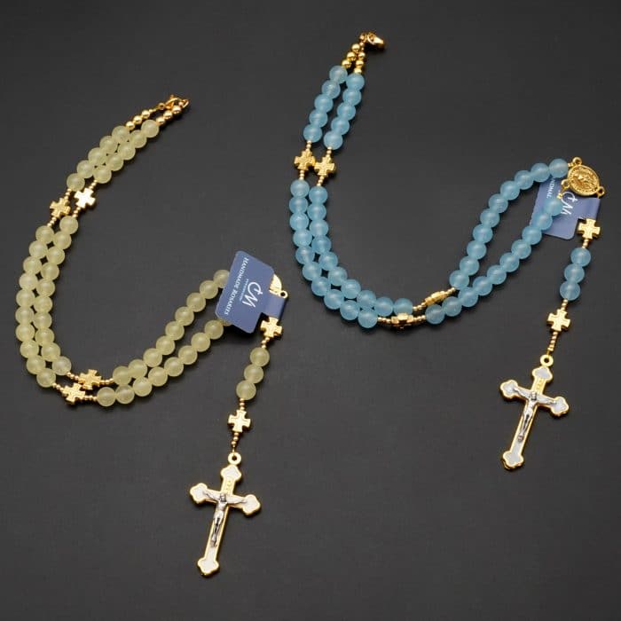 玉髓珠玫瑰念珠 - 珐琅十字架与意大利配件，附礼盒 Catholic religious art