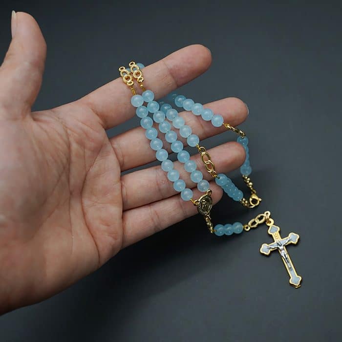 玉髓珠玫瑰念珠 - 珐琅十字架与意大利配件，附礼盒 Catholic religious art