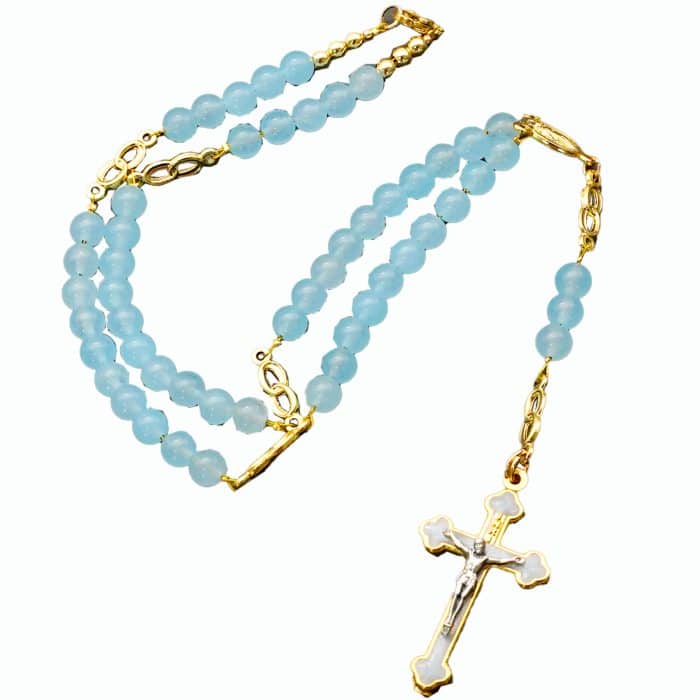 玉髓珠玫瑰念珠 - 珐琅十字架与意大利配件，附礼盒 Catholic religious art