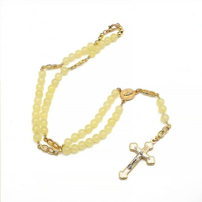玉髓珠玫瑰念珠 - 珐琅十字架与意大利配件，附礼盒 Catholic religious art